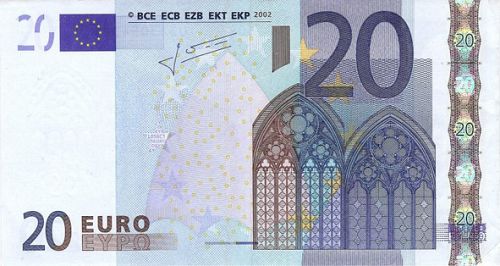 20 € Obverse Image minted in · Euro notes in 2002V (1st Series - Architectural style 