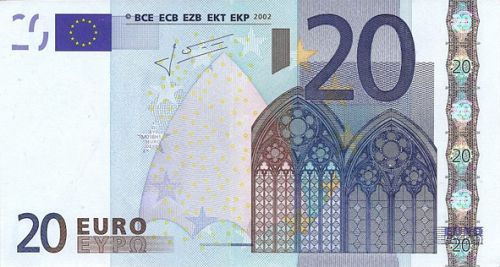 20 € Obverse Image minted in · Euro notes in 2002X (1st Series - Architectural style 