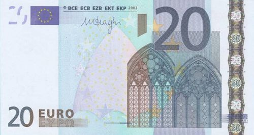 20 € Obverse Image minted in · Euro notes in 2002L (1st Series - Architectural style 