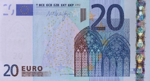 20 € Obverse Image minted in · Euro notes in 2002P (1st Series - Architectural style 