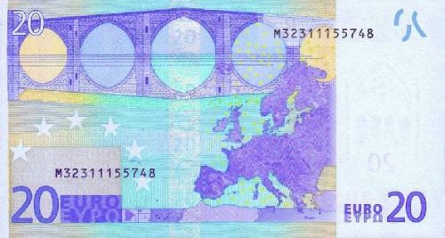 20 € Reverse Image minted in · Euro notes in 2002M (1st Series - Architectural style 