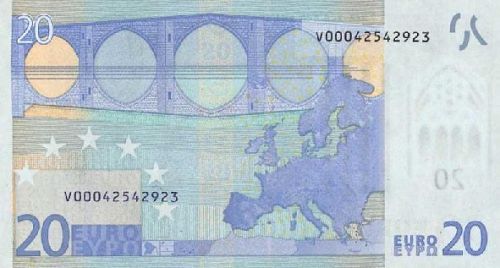 20 € Reverse Image minted in · Euro notes in 2002V (1st Series - Architectural style 