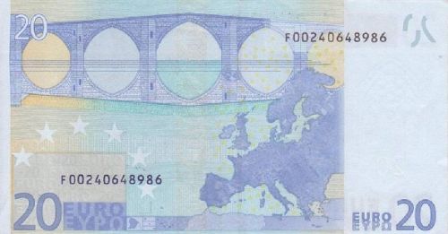20 € Reverse Image minted in · Euro notes in 2002F (1st Series - Architectural style 