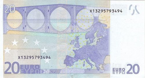 20 € Reverse Image minted in · Euro notes in 2002X (1st Series - Architectural style 
