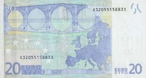 20 € Reverse Image minted in · Euro notes in 2002S (1st Series - Architectural style 
