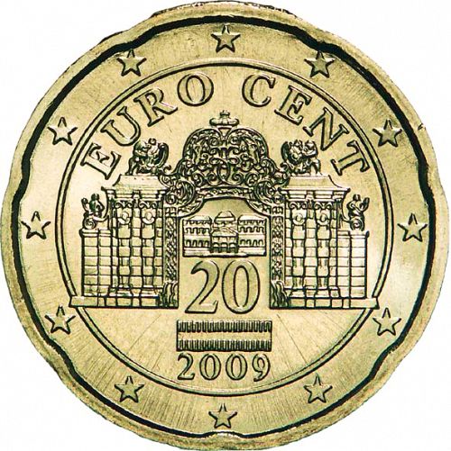20 cent Obverse Image minted in AUSTRIA in 2009 (1st Series - New Reverse)  - The Coin Database