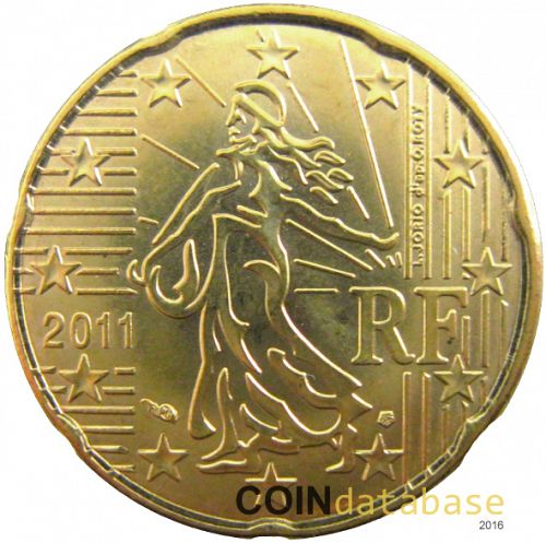 20 cent Obverse Image minted in FRANCE in 2011 (1st - New Reverse)  - The Coin Database