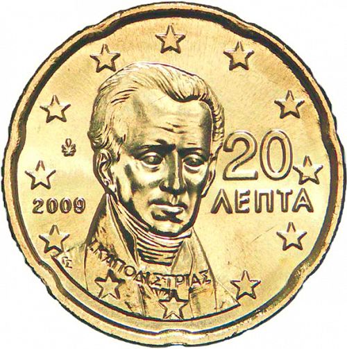 20 cent Obverse Image minted in GREECE in 2009 (1st Series - New Reverse)  - The Coin Database