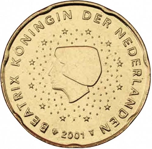 20 cent Obverse Image minted in NETHERLANDS in 2001 (BEATRIX)  - The Coin Database