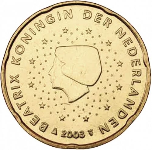 20 cent Obverse Image minted in NETHERLANDS in 2003 (BEATRIX)  - The Coin Database