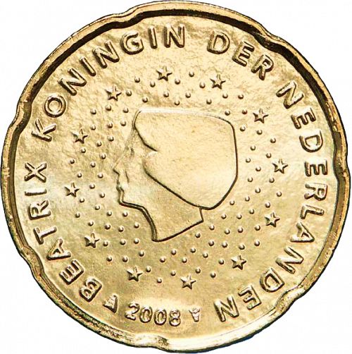 20 cent Obverse Image minted in NETHERLANDS in 2008 (BEATRIX - New Reverse)  - The Coin Database