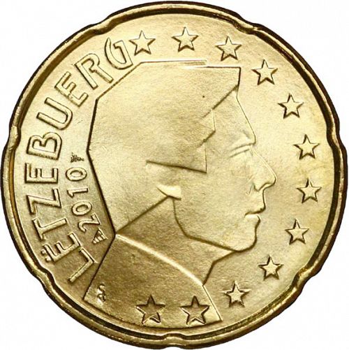 20 cent Obverse Image minted in LUXEMBOURG in 2010 (GRAND DUKE HENRI - New Reverse)  - The Coin Database