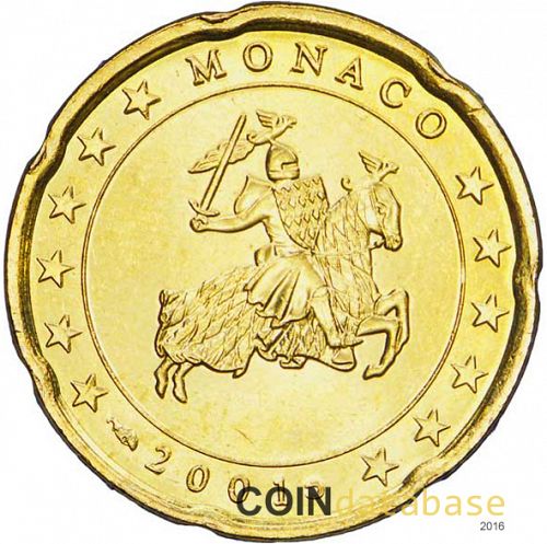 20 cent Obverse Image minted in MONACO in 2001 (RAINIER III)  - The Coin Database