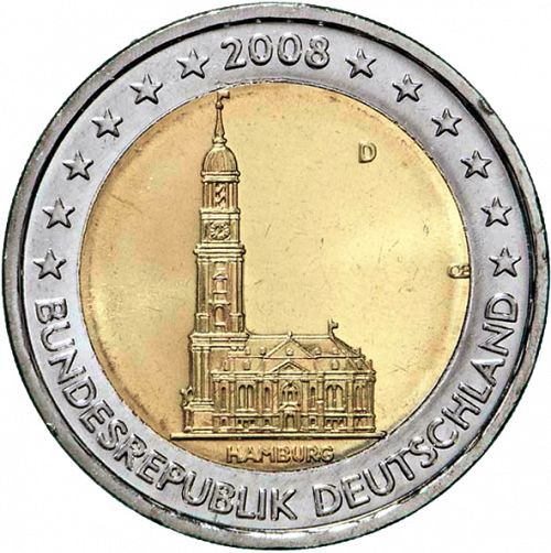 2 € Obverse Image minted in GERMANY in 2008D (Hamburg-MIchel)  - The Coin Database