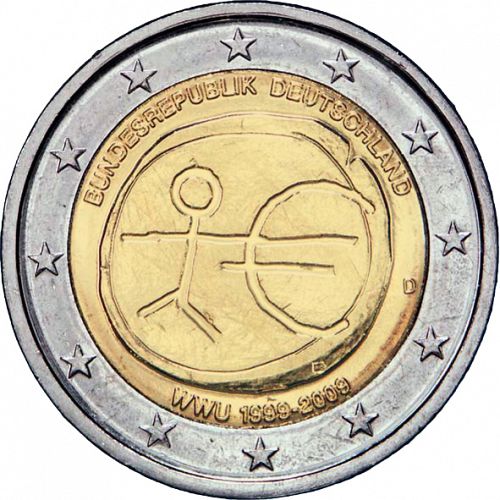 2 € Obverse Image minted in GERMANY in 2009D (10th anniversary of Economic and Monetary Union)  - The Coin Database