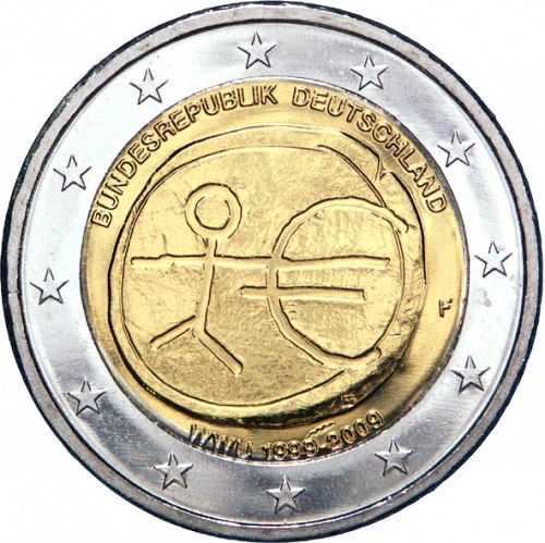 2 € Obverse Image minted in GERMANY in 2009F (10th anniversary of Economic and Monetary Union)  - The Coin Database
