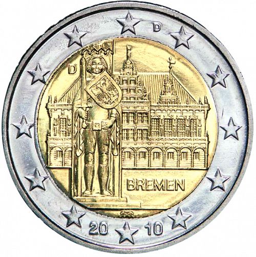 2 € Obverse Image minted in GERMANY in 2010D (Bremen)  - The Coin Database
