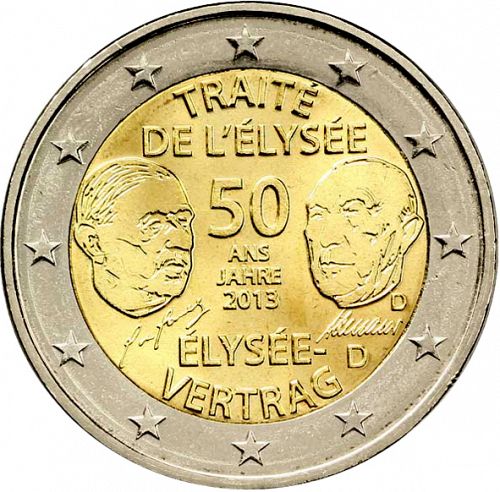 2 € Obverse Image minted in GERMANY in 2013D (50th Anniversary of the Elysée Treaty)  - The Coin Database