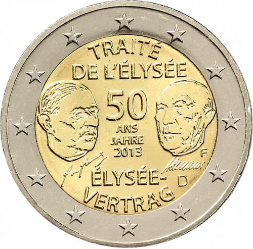 2 € Obverse Image minted in GERMANY in 2013F (50th Anniversary of the Elysée Treaty)  - The Coin Database