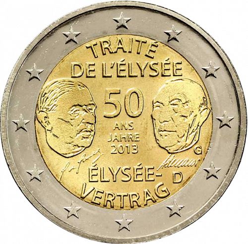 2 € Obverse Image minted in GERMANY in 2013G (50th Anniversary of the Elysée Treaty)  - The Coin Database