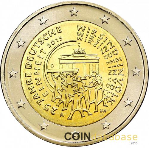2 € Obverse Image minted in GERMANY in 2015A (25th anniversary of German reunification)  - The Coin Database