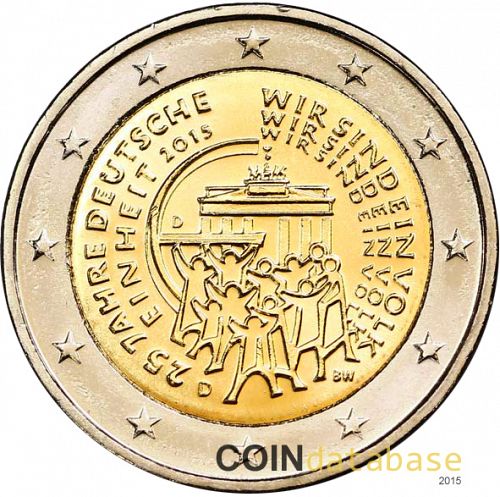 2 € Obverse Image minted in GERMANY in 2015D (25th anniversary of German reunification)  - The Coin Database