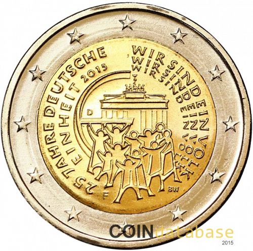 2 € Obverse Image minted in GERMANY in 2015F (25th anniversary of German reunification)  - The Coin Database