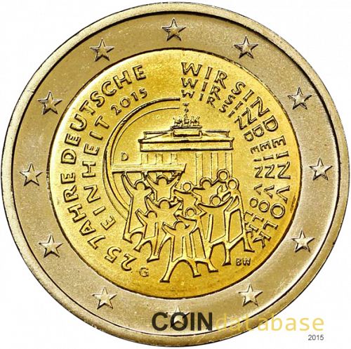 2 € Obverse Image minted in GERMANY in 2015G (25th anniversary of German reunification)  - The Coin Database