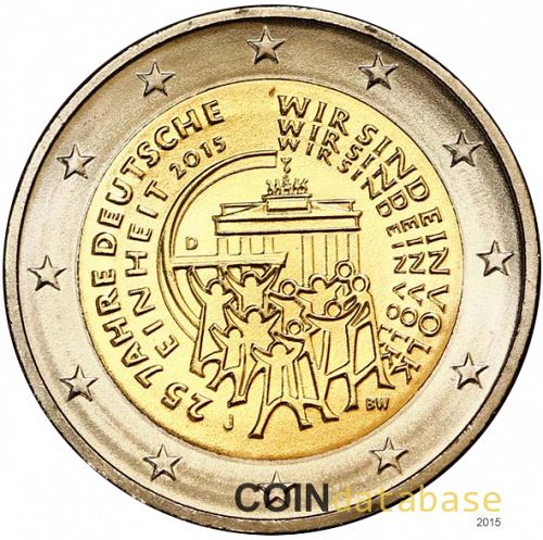 2 € Obverse Image minted in GERMANY in 2015J (25th anniversary of German reunification)  - The Coin Database