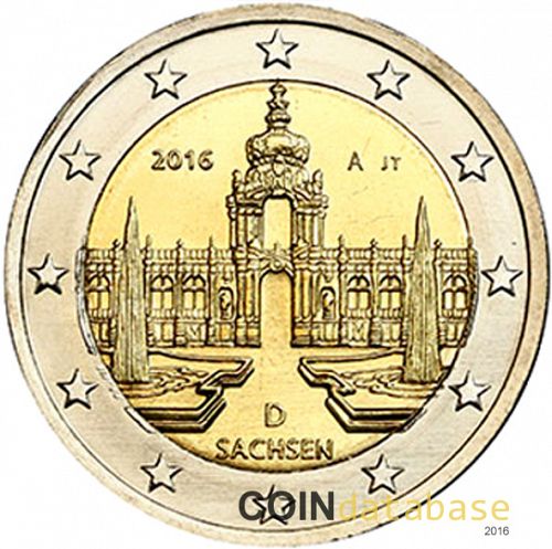 2 € Obverse Image minted in GERMANY in 2016A (Saxony)  - The Coin Database