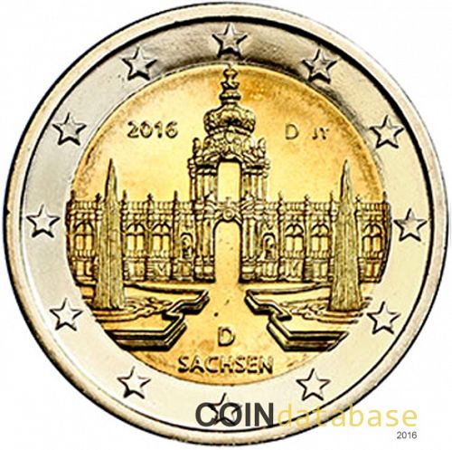 2 € Obverse Image minted in GERMANY in 2016D (Saxony)  - The Coin Database
