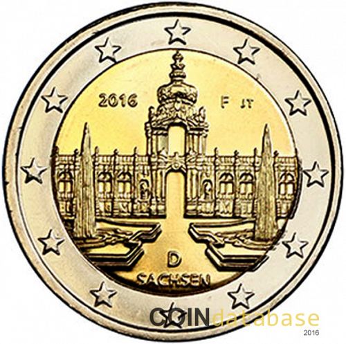 2 € Obverse Image minted in GERMANY in 2016F (Saxony)  - The Coin Database