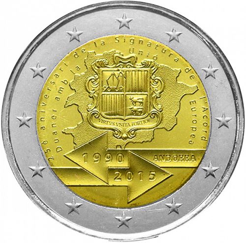 2 € Obverse Image minted in ANDORRA in 2015 (25th anniversary of the Signing of the customs agreement with the European Union)  - The Coin Database