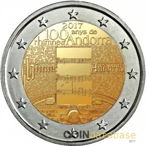 2 € Obverse Image minted in ANDORRA in 2017 (100th anniversary of the Andorra Anthem)  - The Coin Database