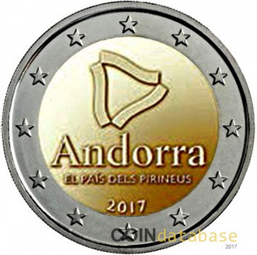 2 € Obverse Image minted in ANDORRA in 2017 (Andorra country of the Pyrenees)  - The Coin Database