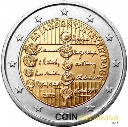 2 € Obverse Image minted in AUSTRIA in 2005 (50th anniversary of the Austrian State Treaty.)  - The Coin Database