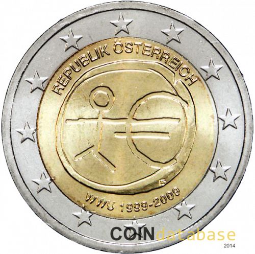2 € Obverse Image minted in AUSTRIA in 2009 (10th anniversary of Economic and Monetary Union)  - The Coin Database