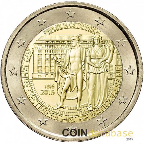 2 € Obverse Image minted in AUSTRIA in 2016 (200th anniversary of the Austrian National Bank)  - The Coin Database
