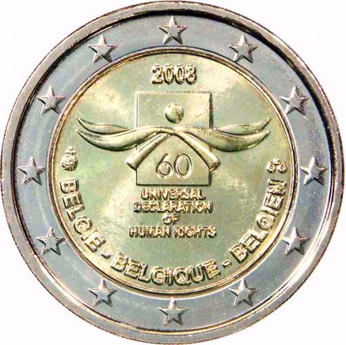 2 € Obverse Image minted in BELGIUM in 2008 (60th Anniversary of the Universal Declaration of Human Rights)  - The Coin Database