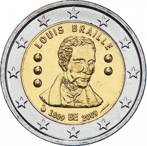 2 € Obverse Image minted in BELGIUM in 2009 (200th anniversary of Loius Braille's birth)  - The Coin Database