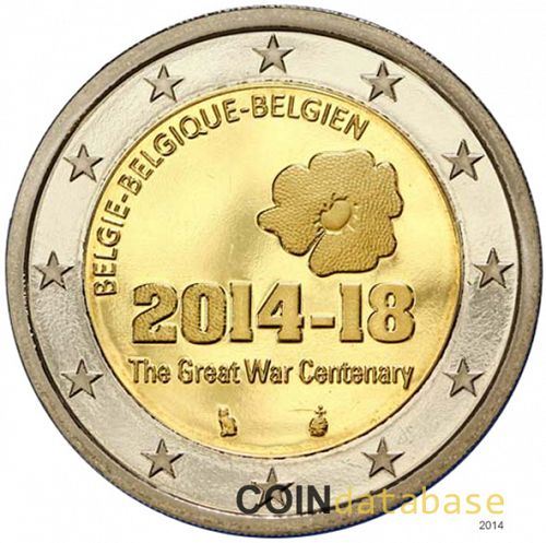 2 € Obverse Image minted in BELGIUM in 2014 (100th anniversary of the outbreak of first World War)  - The Coin Database