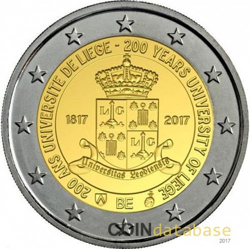 2 € Obverse Image minted in BELGIUM in 2017 (200th anniversary of the University of Liege)  - The Coin Database
