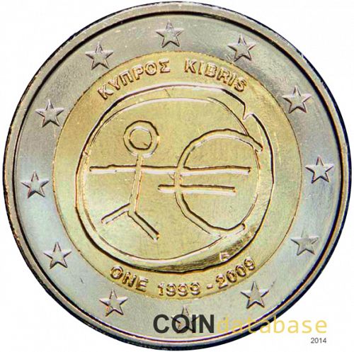 2 € Obverse Image minted in CYPRUS in 2009 (10th anniversary of Economic and Monetary Union)  - The Coin Database