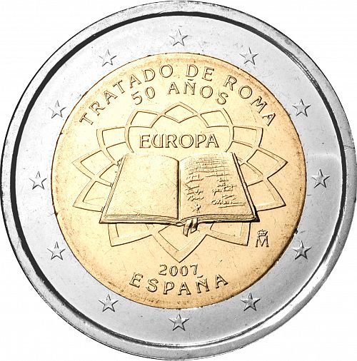 2 € Obverse Image minted in SPAIN in 2007 (50th anniversary of the Treaty of Rome)  - The Coin Database