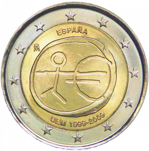2 € Obverse Image minted in SPAIN in 2009 (10th Anniversary of Economic and Monetary Union)  - The Coin Database
