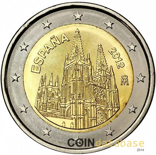 2 € Obverse Image minted in SPAIN in 2012 (Burgos Cathedral – UNESCO World Heritage Series)  - The Coin Database