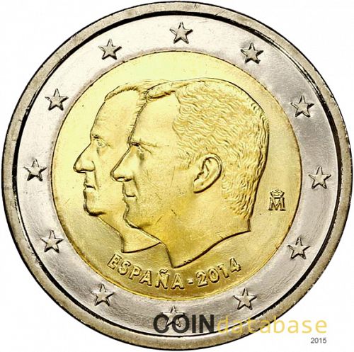 2 € Obverse Image minted in SPAIN in 2014 (Change of Throne)  - The Coin Database
