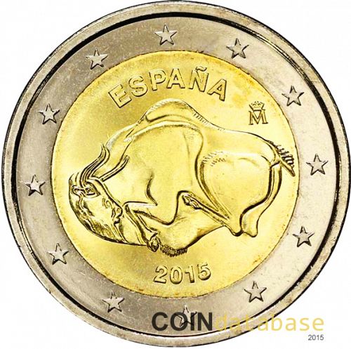 2 € Obverse Image minted in SPAIN in 2015 (Cave of Altamira – UNESCO World Heritage Series)  - The Coin Database