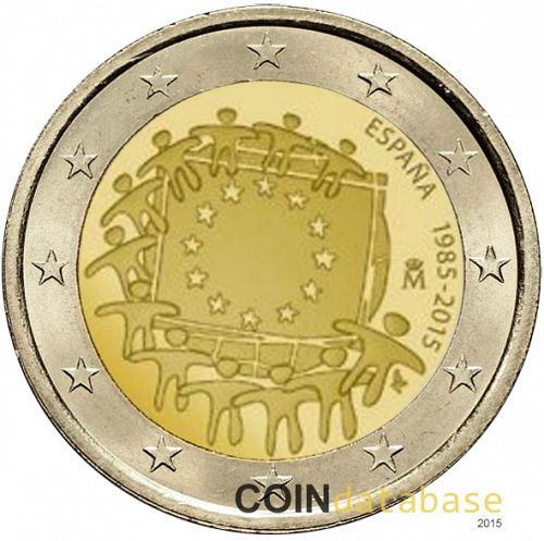 Set Reverse Image minted in SPAIN in 2015 (2€ Commemorative PROOF)  - The Coin Database