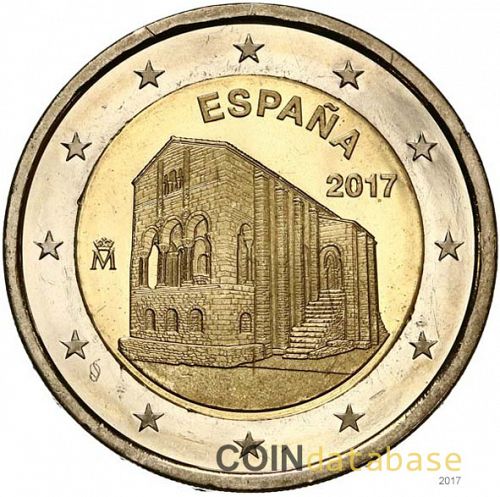 2 € Obverse Image minted in SPAIN in 2017 (Church of Santa Maria del Naranco – UNESCO World Heritage Series)  - The Coin Database